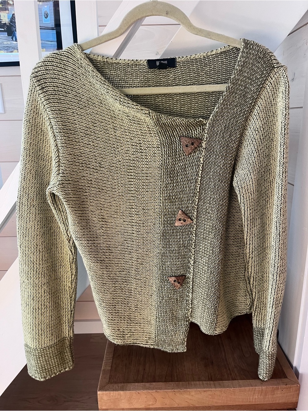 Bellamie Olive-Green Asymmetrical Button Knit Cardigan